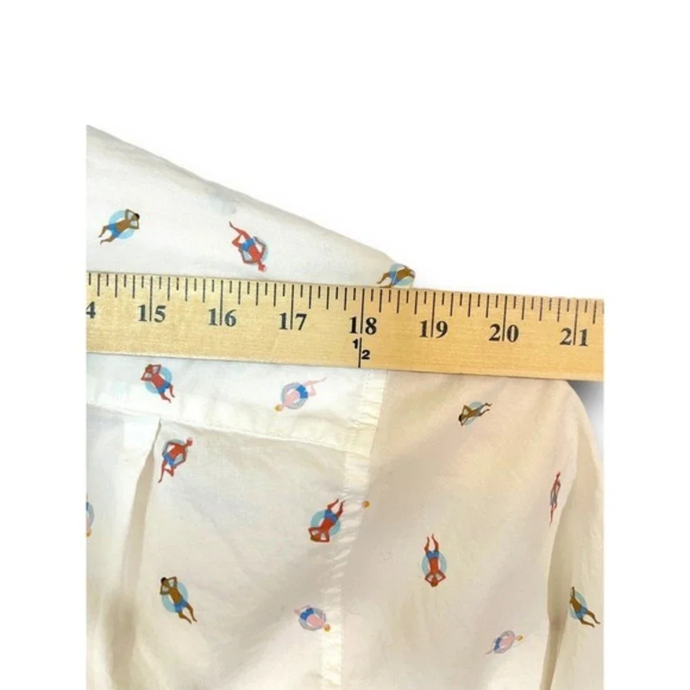 Bonobos Button Up‎ Shirt Mens L white Swim Float Pattern Long Sleeve Slim Fit
